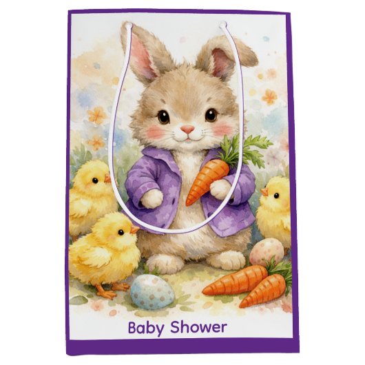 Easter Bunny Purple Jacket Baby Shower Medium Cadeauzakje (Voorkant)