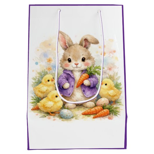 Easter Bunny Purple Jacket Baby Shower Medium Cadeauzakje (Achterkant)