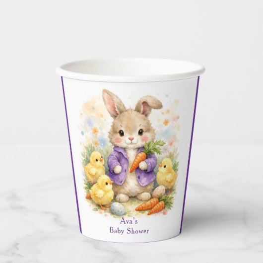 Easter Bunny Purple Jacket Baby Shower Papieren Bekers (Voorkant)
