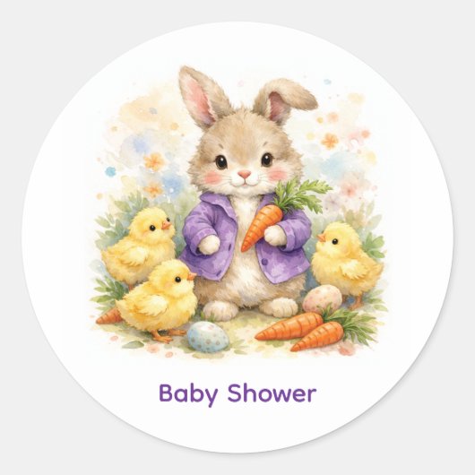 Easter Bunny Purple Jacket Baby Shower Ronde Sticker (Voorkant)