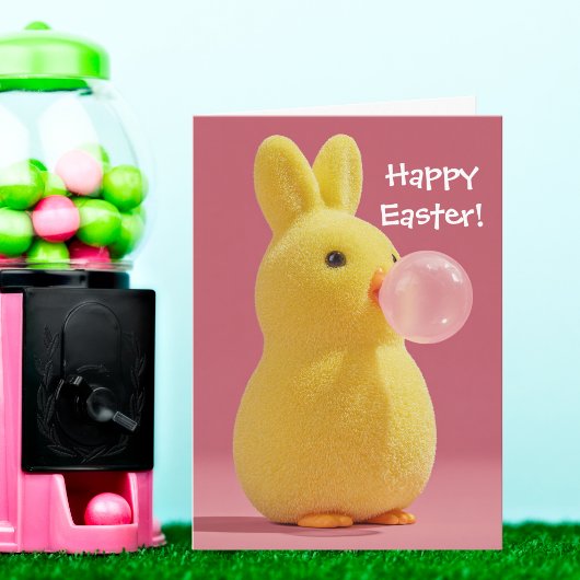 Easter Bunny Rabbit and Pink Bubble Gum Cute Kaart