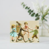 Easter Bunny Rabbit Dance Victorian Children Card Feestdagenkaart (Staand voorkant)