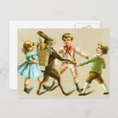 Easter Bunny Rabbit Dance Victorian Children Card Feestdagenkaart (Voorkant / Achterkant)