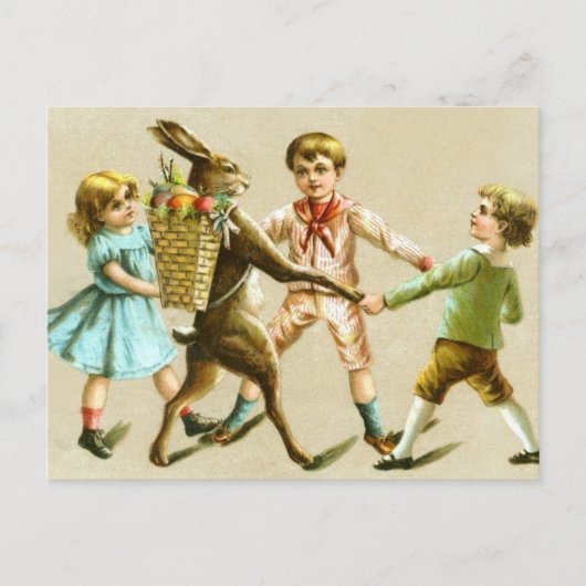 Easter Bunny Rabbit Dance Victorian Children Card Feestdagenkaart (Voorkant)