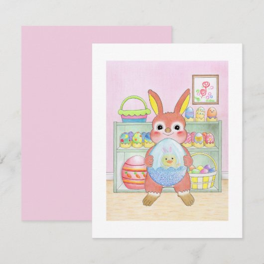 Easter Bunny Rabbit Eggs Kids Flat Card (Voorkant / Achterkant)