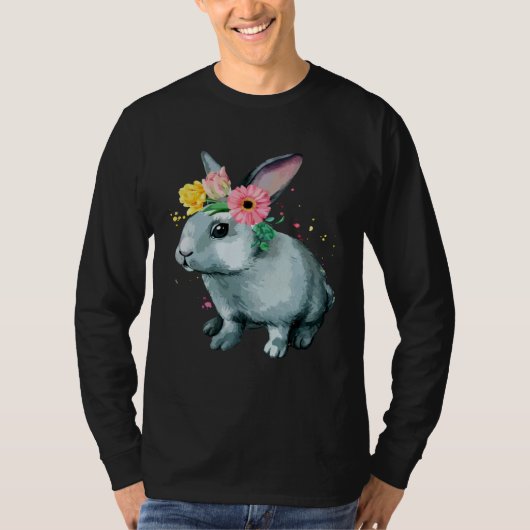 Easter Bunny Rabbit Happy Flower Graphic T-shirt (Voorkant)