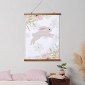 Easter Bunny Rabbit Pink Flowers Hangend Wandkleed (Slaapkamer)