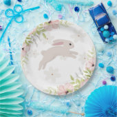 Easter Bunny Rabbit Pink Flowers Papieren Bordje (Feest)