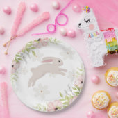 Easter Bunny Rabbit Pink Flowers Papieren Bordje (Feest)