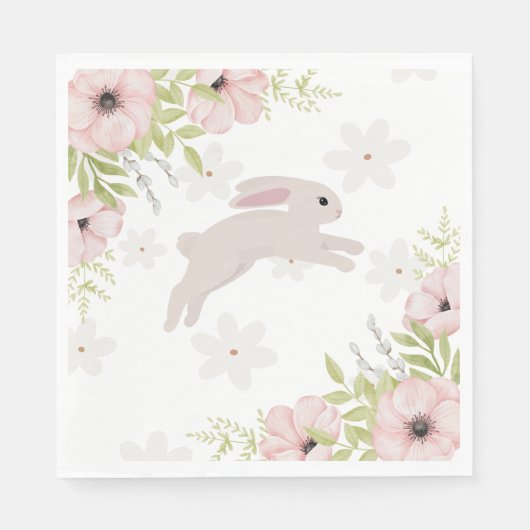 Easter Bunny Rabbit Pink Flowers Servet (Voorkant)