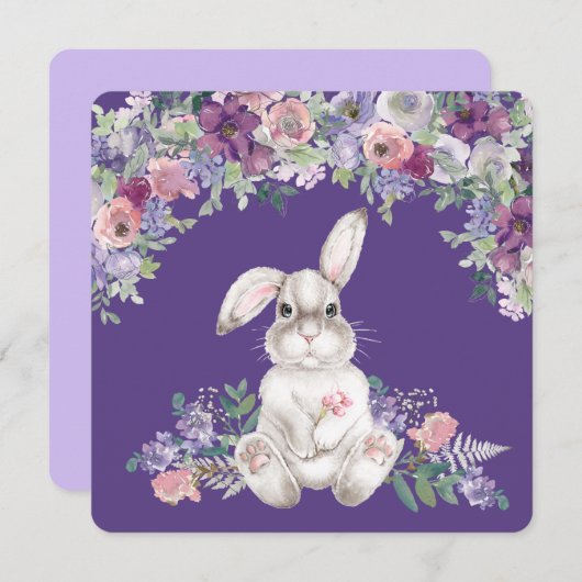 Easter Bunny Rabbit Sitting In Flowers Card (Voorkant / Achterkant)