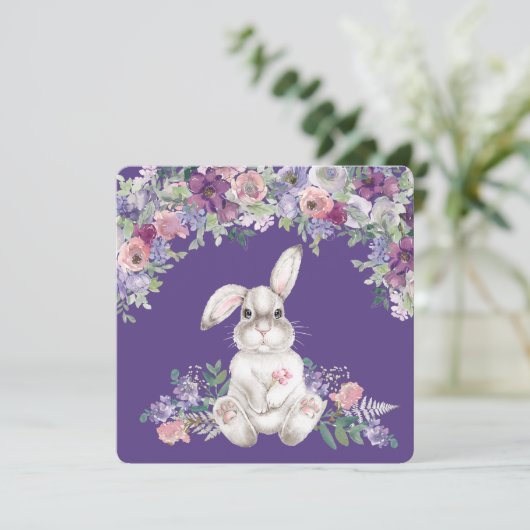 Easter Bunny Rabbit Sitting In Flowers Card  (Staand voorkant)