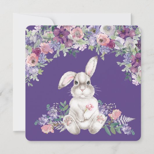 Easter Bunny Rabbit Sitting In Flowers Card (Voorkant)