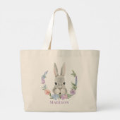 Easter Bunny Rabbit Waterverf Floral Grote Tote Bag (Achterkant)