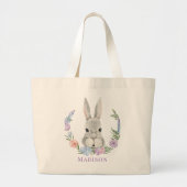 Easter Bunny Rabbit Waterverf Floral Grote Tote Bag (Voorkant)