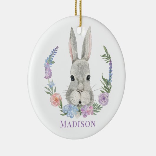 Easter Bunny Rabbit Waterverf Floral Keramisch Ornament (Rechts)
