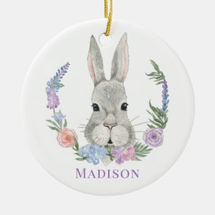 Easter Bunny Rabbit Waterverf Floral Keramisch Ornament
