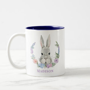Easter Bunny Rabbit Waterverf Floral Tweekleurige Koffiemok