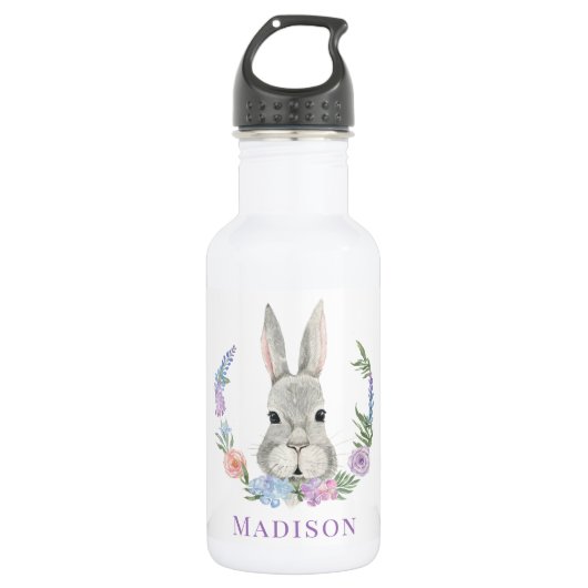 Easter Bunny Rabbit Waterverf Floral Waterfles (Voorkant)