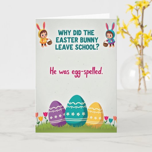Easter Bunny Riddle Funny Card Kaart (Gele Bloem)