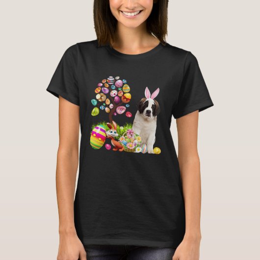 Easter Bunny Saint Bernard Dog Ear Tree Egg Basket T-shirt (Voorkant)