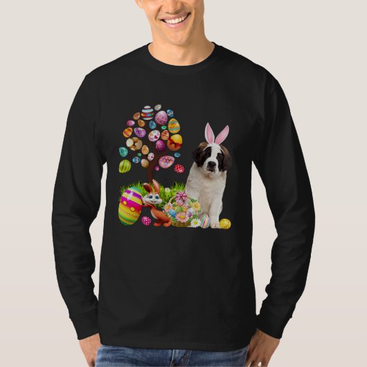 Easter Bunny Saint Bernard Dog Ear Tree Egg Basket T-shirt (Voorkant)