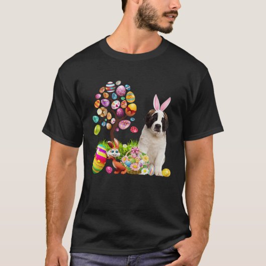 Easter Bunny Saint Bernard Dog Ear Tree Egg Basket T-shirt (Voorkant)