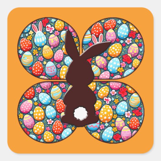 Easter Bunny Silhouette – Colorful Egg Autocolante Vierkante Sticker (Voorkant)