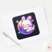Easter Bunny Sleeping on Galaxy Moon Neon Sticker (Envelop)