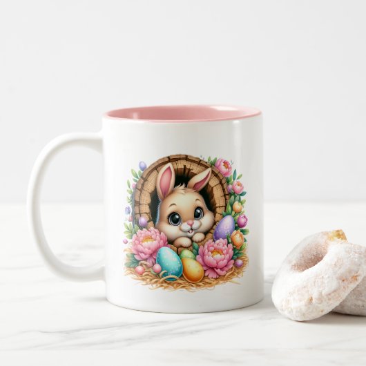 Easter Bunny  Tweekleurige Koffiemok (Met donut)