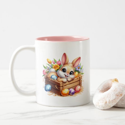 Easter Bunny Tweekleurige Koffiemok (Met donut)