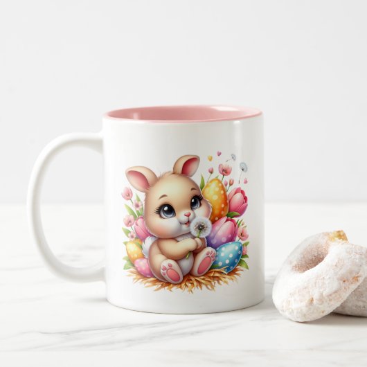 Easter Bunny  Tweekleurige Koffiemok (Met donut)