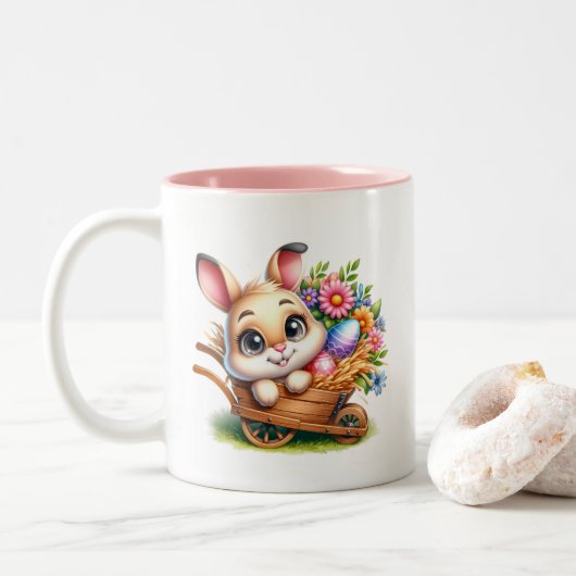 Easter Bunny Tweekleurige Koffiemok (Met donut)