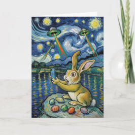 Easter Bunny UFO Selfie Starry Night Card Kaart