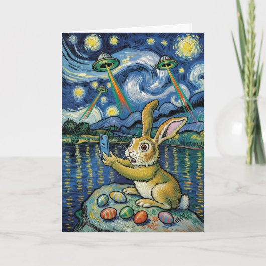 Easter Bunny UFO Selfie Starry Night Card Kaart (Voorkant)