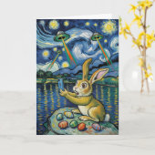 Easter Bunny UFO Selfie Starry Night Card Kaart (Gele Bloem)