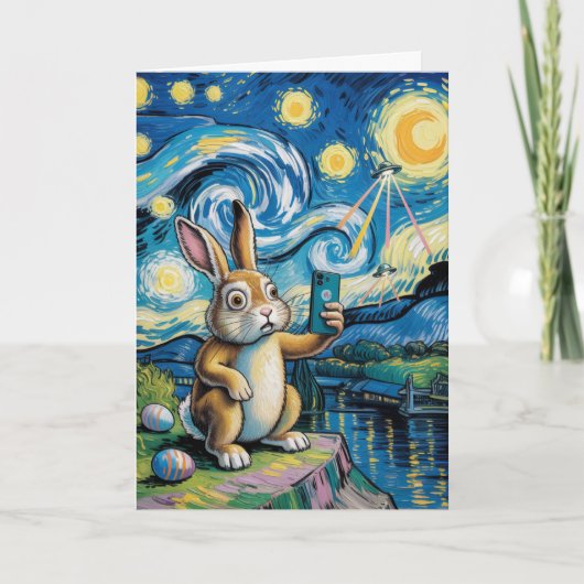 Easter Bunny UFO Selfie Starry Night Card Kaart (Voorkant)