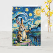 Easter Bunny UFO Selfie Starry Night Card Kaart (Gele Bloem)