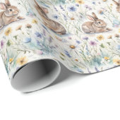 Easter Bunny Watercolor Floral Spring Cadeaupapier (Rol Hoek)