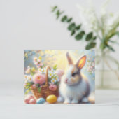 Easter Bunny with Basket and Painted Eggs Postcard Briefkaart (Staand voorkant)