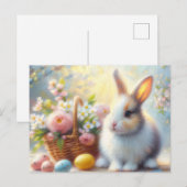 Easter Bunny with Basket and Painted Eggs Postcard Briefkaart (Voorkant / Achterkant)