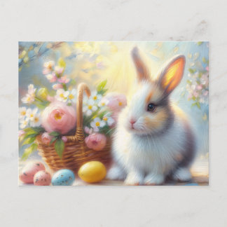 Easter Bunny with Basket and Painted Eggs Postcard Briefkaart
