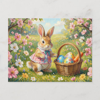 Easter Bunny with Easter Egg Basket, Spring Garden Feestdagenkaart