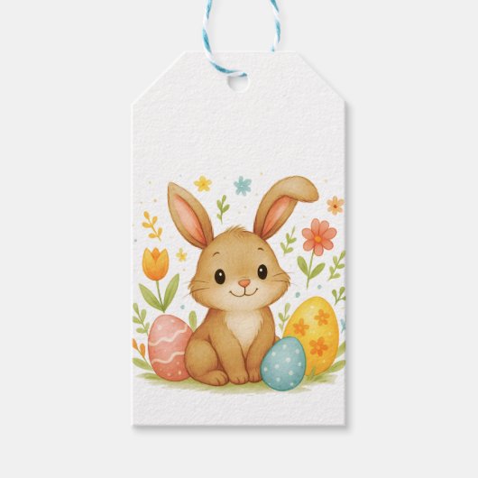 Easter Bunny with Eggs Gift Tag Cadeaulabel (Voorkant)