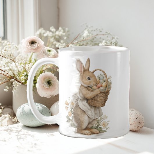 Easter bunny with flowers and Easter eggs Koffiemok