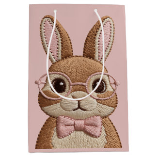 Easter Bunny with Glasses & Bow – Embroidered Look Medium Cadeauzakje