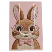 Easter Bunny with Glasses & Bow – Embroidered Look Medium Cadeauzakje (Achterkant)