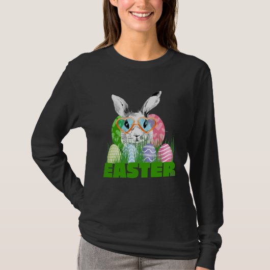 Easter Bunny with Glasses Egg Hunting T-shirt (Voorkant)