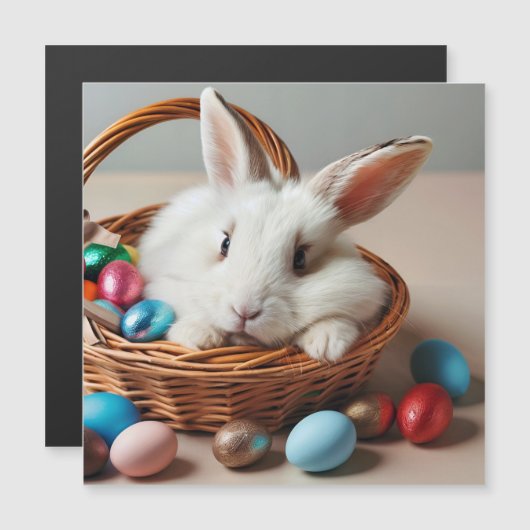 Easter bunny with his eggs. magnetische uitnodiging (Voorkant / Achterkant)