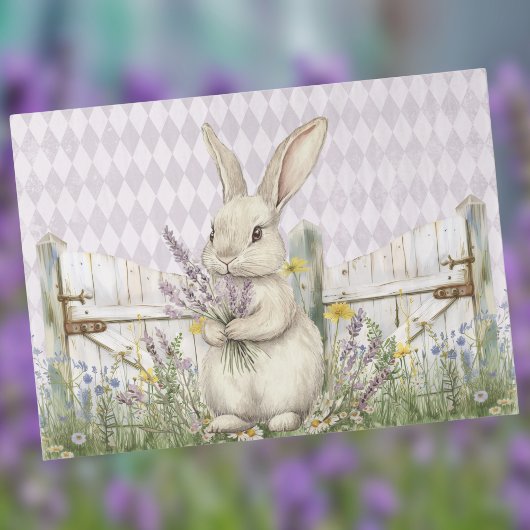 Easter Bunny with Lavender Fence Purple Harlequin Tissuepapier